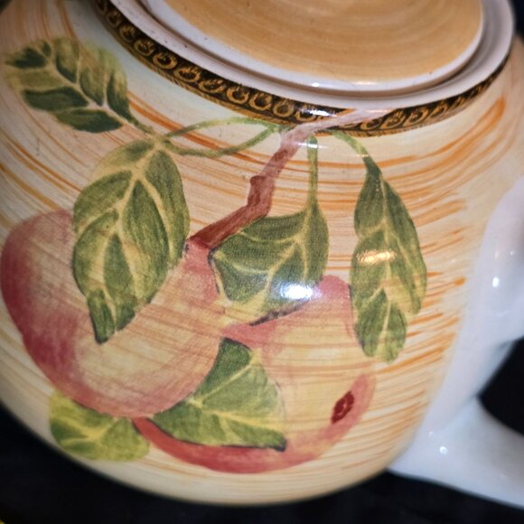 Vintage Jay Import Co. Ceramic Teapot With Fruit Design & Lid Rustic Style Made - Picture 6 of 9